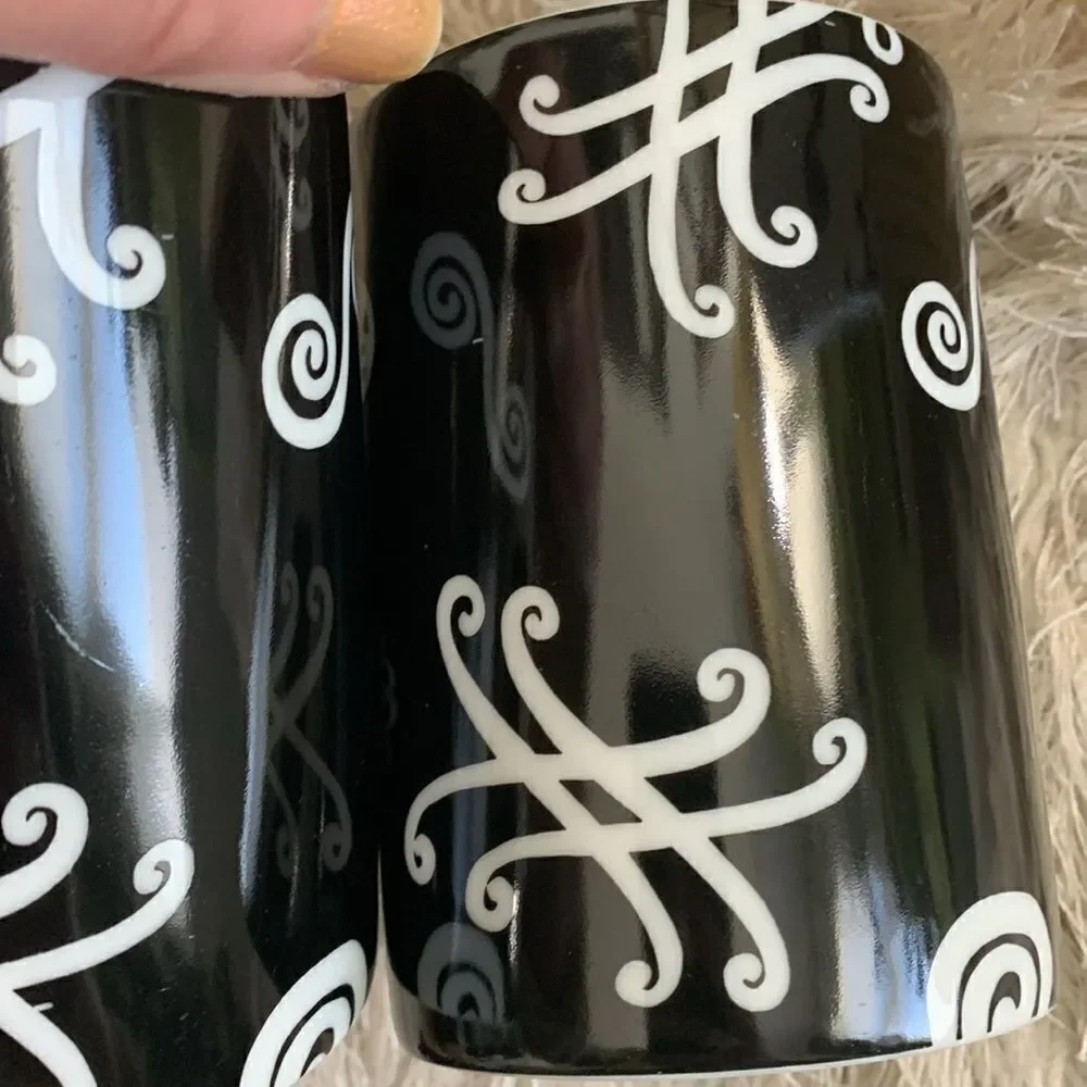 Vintage Pottery Barn Fez Pattern Black and‎ White Swirl Coffee Cups Set Of 6